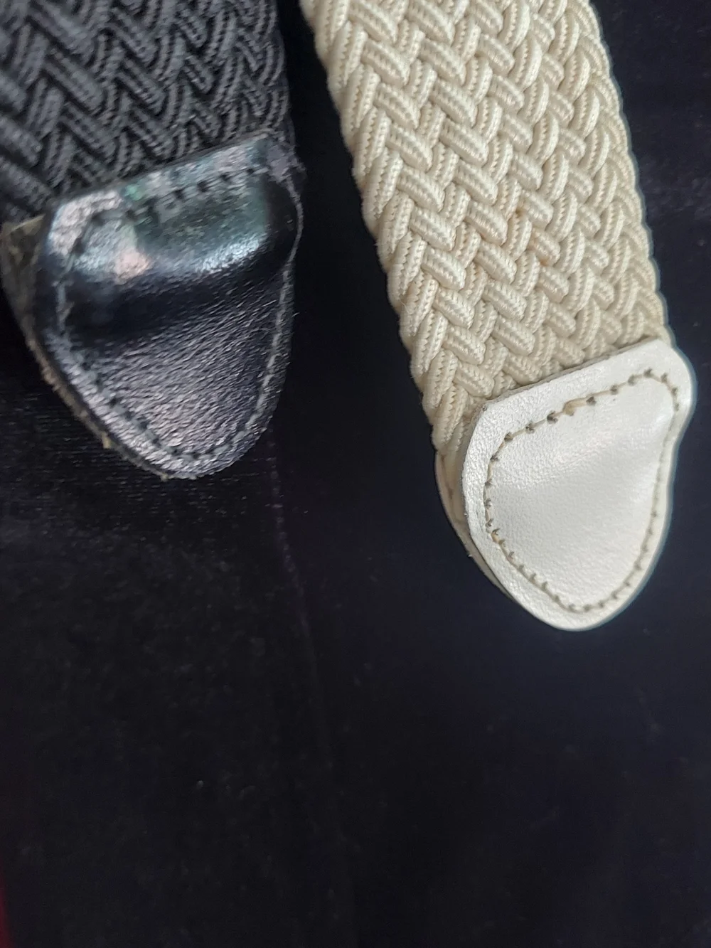 Lot Of 2 Vintage Men's Woven Stretch Belts - Black & Off-White